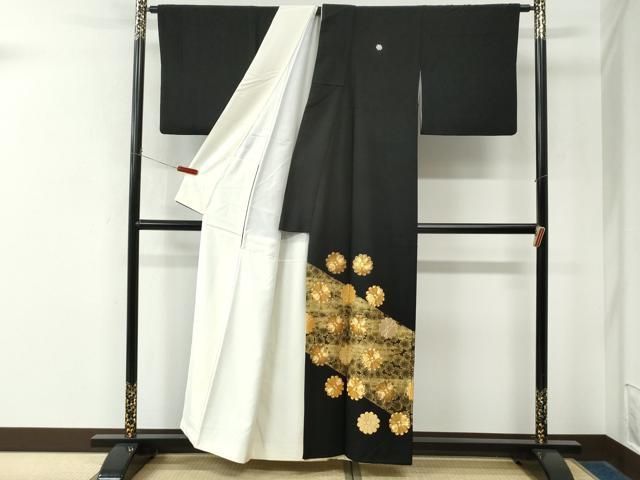 平和屋着物●豪華黒留袖　駒刺繍　舞花文　金彩　正絹　逸品　CABM4754yc