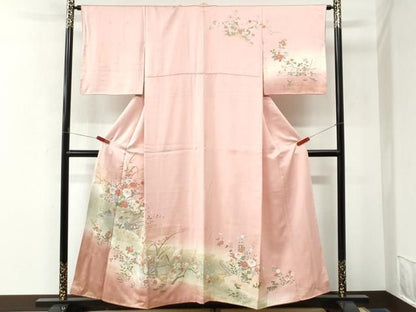 平和屋着物●訪問着　片輪車舟花鳥文　暈し染め　金彩　正絹　逸品　CABM4763yc