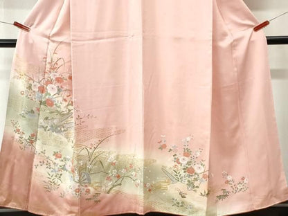 平和屋着物●訪問着　片輪車舟花鳥文　暈し染め　金彩　正絹　逸品　CABM4763yc