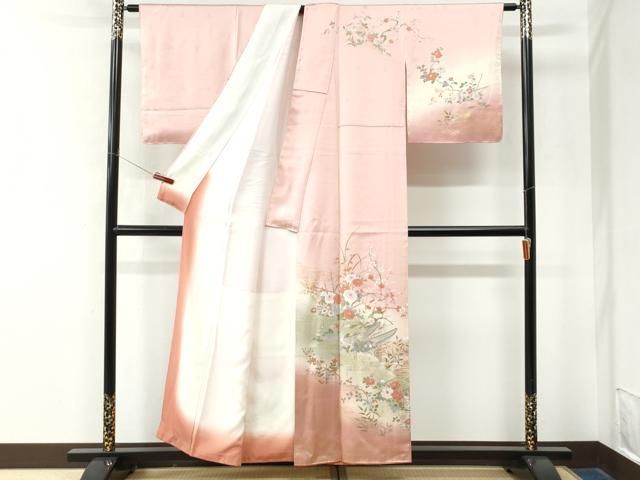 平和屋着物●訪問着　片輪車舟花鳥文　暈し染め　金彩　正絹　逸品　CABM4763yc