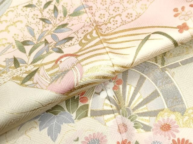 平和屋着物●訪問着　片輪車舟花鳥文　暈し染め　金彩　正絹　逸品　CABM4763yc