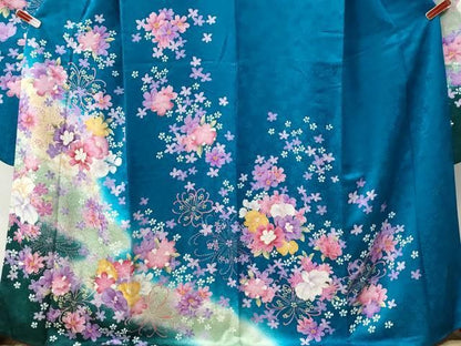 平和屋着物●豪華振袖　舞花文　ラメ糸　暈し染め　京都きもの友禅扱い　正絹　逸品　CABM4764yc