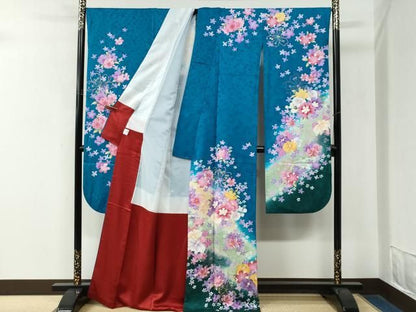 平和屋着物●豪華振袖　舞花文　ラメ糸　暈し染め　京都きもの友禅扱い　正絹　逸品　CABM4764yc