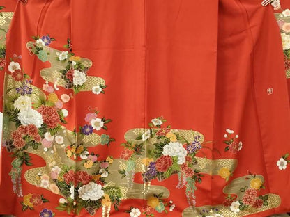 平和屋着物●ファッションデザイナー 花井幸子　振袖　霞牡丹花筏文　金彩　正絹　逸品　CABM4768yc