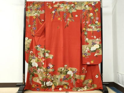 平和屋着物●ファッションデザイナー 花井幸子　振袖　霞牡丹花筏文　金彩　正絹　逸品　CABM4768yc