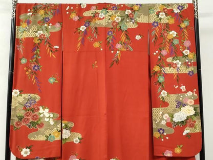 平和屋着物●ファッションデザイナー 花井幸子　振袖　霞牡丹花筏文　金彩　正絹　逸品　CABM4768yc