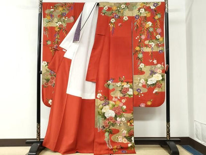 平和屋着物●ファッションデザイナー 花井幸子　振袖　霞牡丹花筏文　金彩　正絹　逸品　CABM4768yc