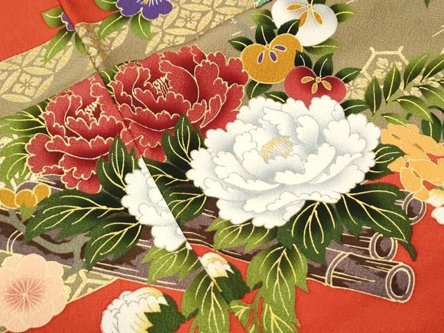 平和屋着物●ファッションデザイナー 花井幸子　振袖　霞牡丹花筏文　金彩　正絹　逸品　CABM4768yc