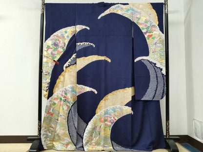 平和屋着物●豪華振袖　駒刺繍　絞り　御所車鴛鴦花文　金銀彩　正絹　逸品　CABM4769yc