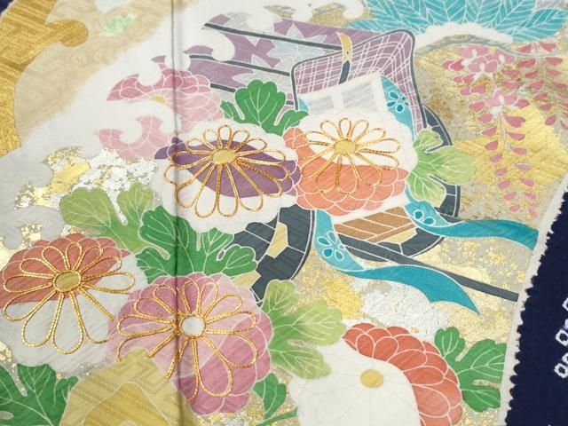 平和屋着物●豪華振袖　駒刺繍　絞り　御所車鴛鴦花文　金銀彩　正絹　逸品　CABM4769yc
