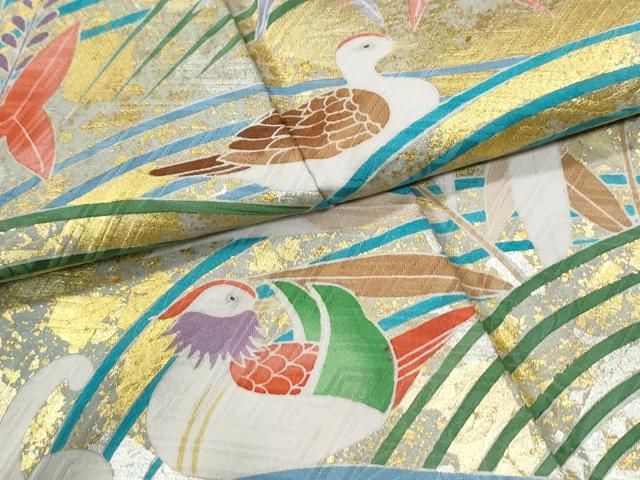 平和屋着物●豪華振袖　駒刺繍　絞り　御所車鴛鴦花文　金銀彩　正絹　逸品　CABM4769yc