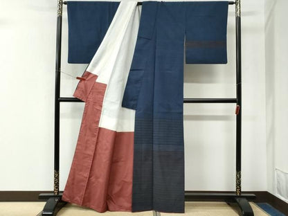 平和屋着物●白鷹お召　訪問着　間道　正絹　逸品　CABM4770yc