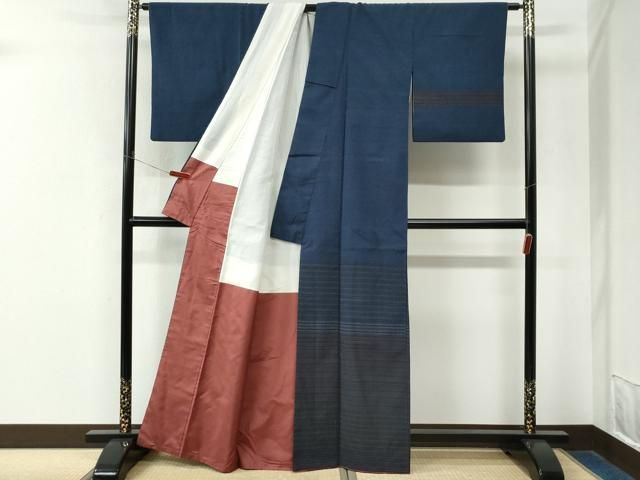 平和屋着物●白鷹お召　訪問着　間道　正絹　逸品　CABM4770yc