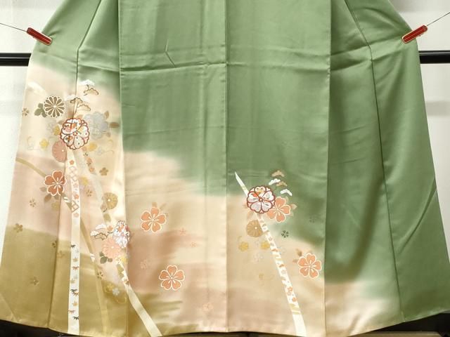 平和屋着物●訪問着　駒刺繍　舞花文　暈し染め　金彩　正絹　逸品　CABM4773yc