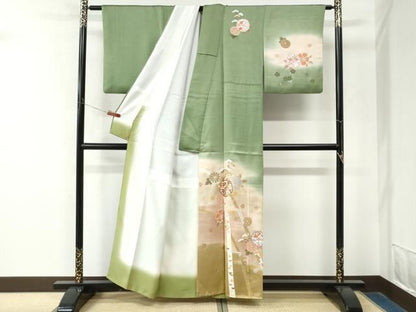 平和屋着物●訪問着　駒刺繍　舞花文　暈し染め　金彩　正絹　逸品　CABM4773yc