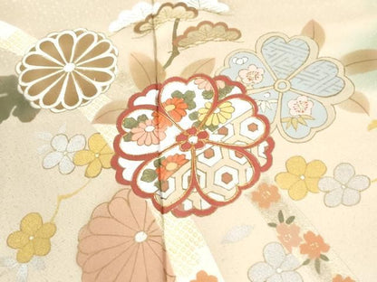 平和屋着物●訪問着　駒刺繍　舞花文　暈し染め　金彩　正絹　逸品　CABM4773yc