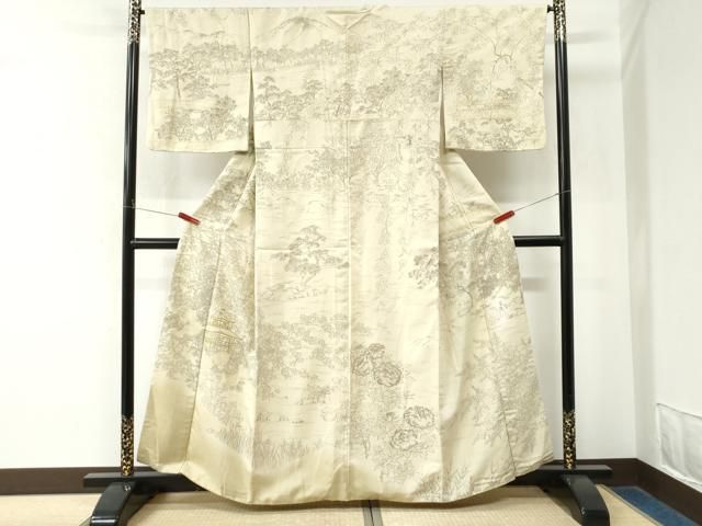平和屋着物●訪問着　紬地　作家物　金閣寺　金彩　正絹　逸品　CABM4775yc