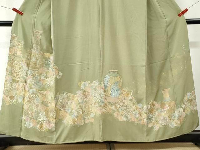 平和屋着物●中国三大刺繍　蘇州刺繍　色留袖　作家物　陶器菊花文　金糸　正絹　逸品　CABM4784yc