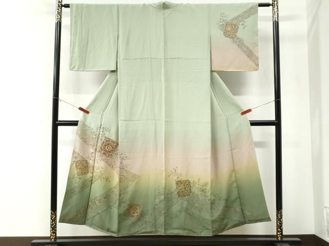平和屋着物●中国三大刺繍　スワトウ刺繍　総刺繍　訪問着　破れ色紙更紗花文　暈し染め　金糸　正絹　逸品　CABM4785yc