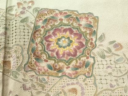 平和屋着物●中国三大刺繍　スワトウ刺繍　総刺繍　訪問着　破れ色紙更紗花文　暈し染め　金糸　正絹　逸品　CABM4785yc
