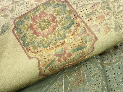 平和屋着物●中国三大刺繍　スワトウ刺繍　総刺繍　訪問着　破れ色紙更紗花文　暈し染め　金糸　正絹　逸品　CABM4785yc