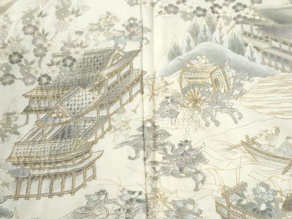 平和屋着物●中国三大刺繍　スワトウ刺繍　訪問着　人物風景文　金糸　正絹　逸品　CABM4788yc