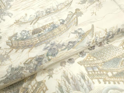 平和屋着物●中国三大刺繍　スワトウ刺繍　訪問着　人物風景文　金糸　正絹　逸品　CABM4788yc