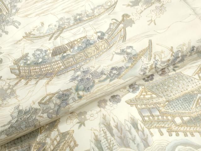 平和屋着物●中国三大刺繍　スワトウ刺繍　訪問着　人物風景文　金糸　正絹　逸品　CABM4788yc