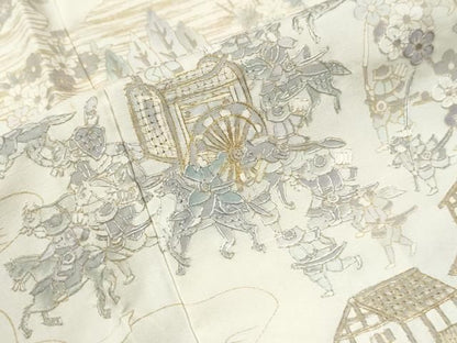 平和屋着物●中国三大刺繍　スワトウ刺繍　訪問着　人物風景文　金糸　正絹　逸品　CABM4788yc