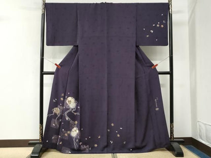 平和屋着物●十代目 歌舞伎役者　坂東三津五郎　訪問着　色紙舞花文　蛍暈し　金彩　やまと誂製　正絹　逸品　CABM4790yc