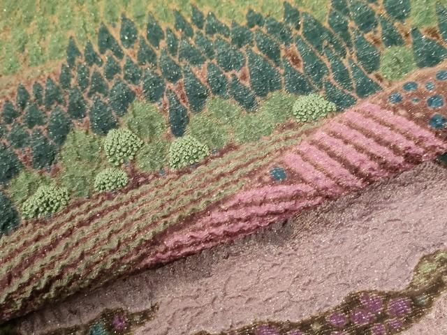 平和屋着物●十日町 名門 滝泰謹製 中国三大刺繍 相良刺繍 訪問着 朧染め 重ね絞り 樹林文 暈し染め 金通し地 正絹 逸品 CABM4792yc