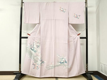 平和屋着物●訪問着　友禅　休み鳥草花文　正絹　逸品　CABM4795yc
