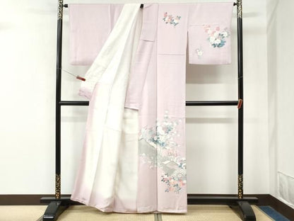 平和屋着物●訪問着　友禅　休み鳥草花文　正絹　逸品　CABM4795yc