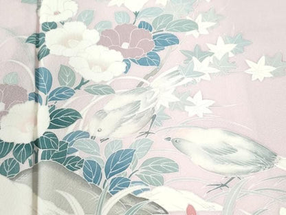 平和屋着物●訪問着　友禅　休み鳥草花文　正絹　逸品　CABM4795yc
