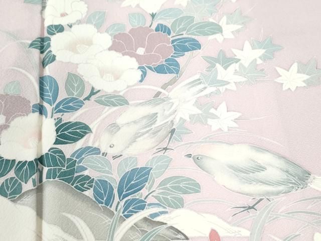 平和屋着物●訪問着　友禅　休み鳥草花文　正絹　逸品　CABM4795yc