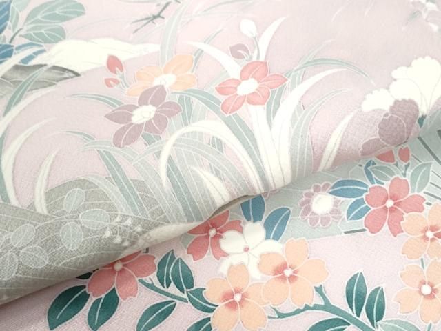 平和屋着物●訪問着　友禅　休み鳥草花文　正絹　逸品　CABM4795yc