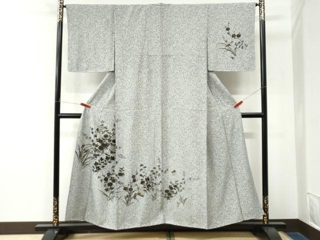 平和屋着物●訪問着　色紙草花文　たたき染め　金彩　正絹　逸品　CABM4796yc