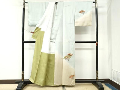 平和屋着物●訪問着　扇面浜松花文　暈し染め　金彩　正絹　逸品　未使用　CABM4797yc