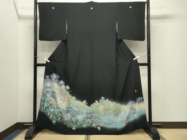 平和屋着物●十日町友禅作家　阿部佳雪　黒留袖　風景松竹梅文　暈し染め　正絹　逸品　CABM4824gh