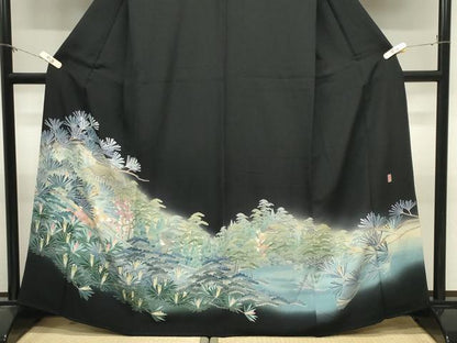 平和屋着物●十日町友禅作家　阿部佳雪　黒留袖　風景松竹梅文　暈し染め　正絹　逸品　CABM4824gh