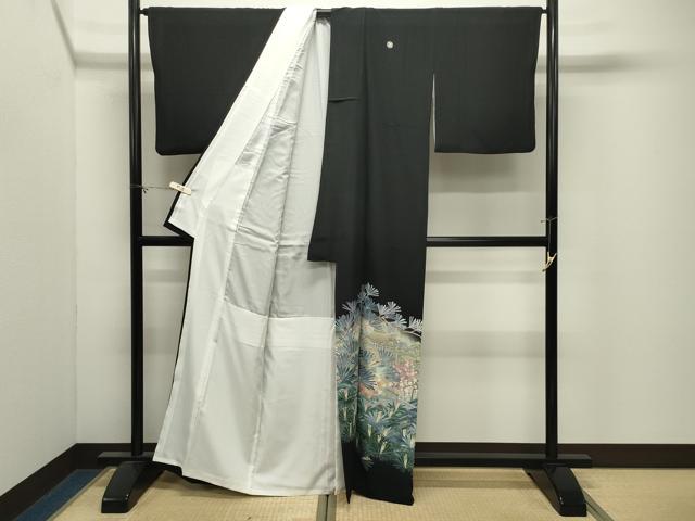 平和屋着物●十日町友禅作家　阿部佳雪　黒留袖　風景松竹梅文　暈し染め　正絹　逸品　CABM4824gh