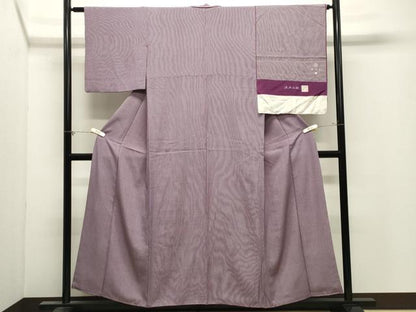 平和屋着物●江戸小紋　樋口実作　万筋　紫紺色×白色　反端付き　正絹　逸品　CABM4842gh