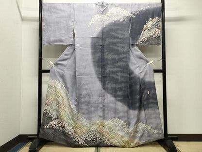 平和屋着物●越後十日町の一流染匠　桐屋・翠山工房　徳永憲峯　訪問着　辻が花　絞り　暈し染め　金彩　銀通し地　正絹　逸品　CABM4897gh