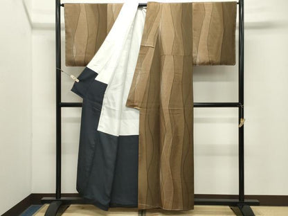 平和屋着物●上質な小紋　よろけ縞　正絹　逸品　未使用　CABM4906gh