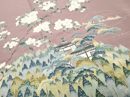 平和屋着物●訪問着　友禅　作家物　風景花文　正絹　逸品　CABM4908gh