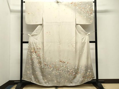 平和屋着物●訪問着　駒刺繍　こぼれ松葉花文　暈し染め　金彩　正絹　逸品　CABM4912gh