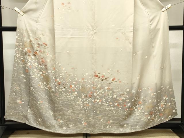 平和屋着物●訪問着　駒刺繍　こぼれ松葉花文　暈し染め　金彩　正絹　逸品　CABM4912gh