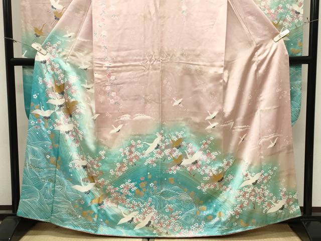 平和屋着物●豪華振袖　駒刺繍　群鶴花文　暈し染め　金銀彩　正絹　逸品　CABM4933gh