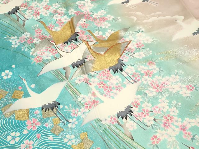 平和屋着物●豪華振袖　駒刺繍　群鶴花文　暈し染め　金銀彩　正絹　逸品　CABM4933gh