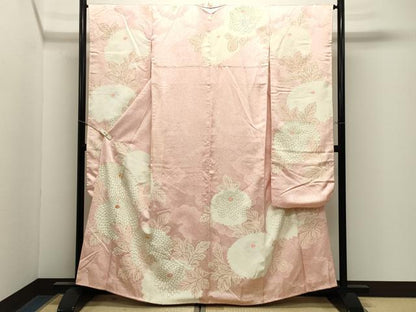 平和屋着物●豪華振袖　駒刺繍　菊花文　金彩　正絹　逸品　CABM4937gh